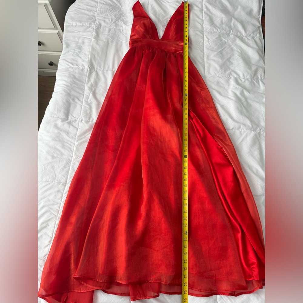 Anthropologie If By Sea Metallic Maxi Gown XS Red Prom Formal Deep Plunge Slit - Picture 12 of 12
